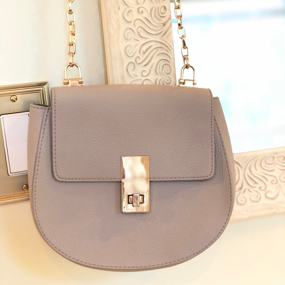 Express Light Gray & Gold Structured Crossbody Purse - Picture 1 of 9